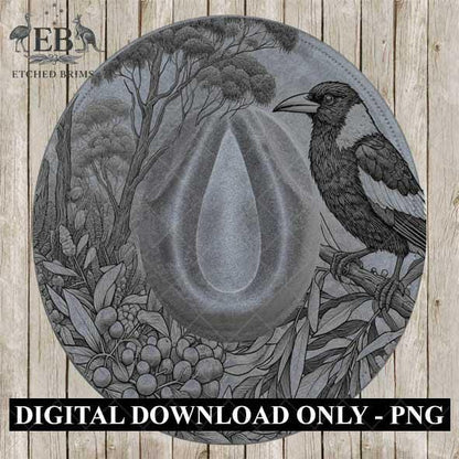 Hat Burning Design, Australian Magpie Bird 2, Australian Native Flowers, Hat Burning Template, Hat Burning Stencil, PDF & PNG File, EB434
