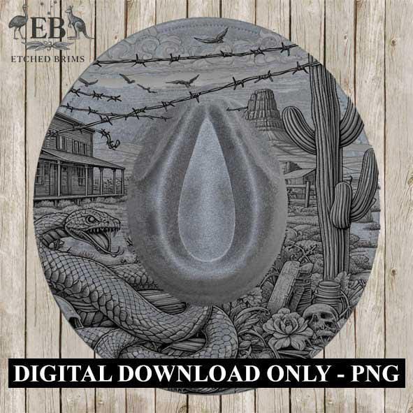 Snake Skull Western 3, Western Brim PNG Template, Digital Laser Burn Design for Wide Brim Faux Suede Hats, Laser Hat Burning File EB210