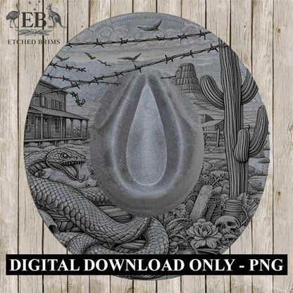 Snake Skull Western 3, Western Brim PNG Template, Digital Laser Burn Design for Wide Brim Faux Suede Hats, Laser Hat Burning File EB210