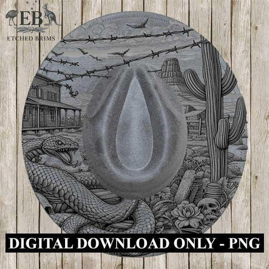 Snake Skull Western 3, Western Brim PNG Template, Digital Laser Burn Design for Wide Brim Faux Suede Hats, Laser Hat Burning File EB210