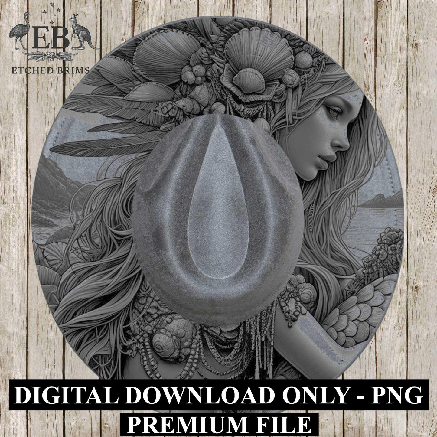 Mermaid 3, Laser Hat Burning Design, Digital Download PNG, Hat Burning Template, Hat Laser Engraving Design, Wide Brim Hat Laser File EB641