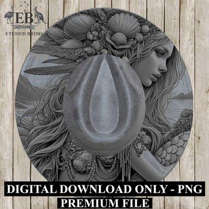 Mermaid 3, Laser Hat Burning Design, Digital Download PNG, Hat Burning Template, Hat Laser Engraving Design, Wide Brim Hat Laser File EB641