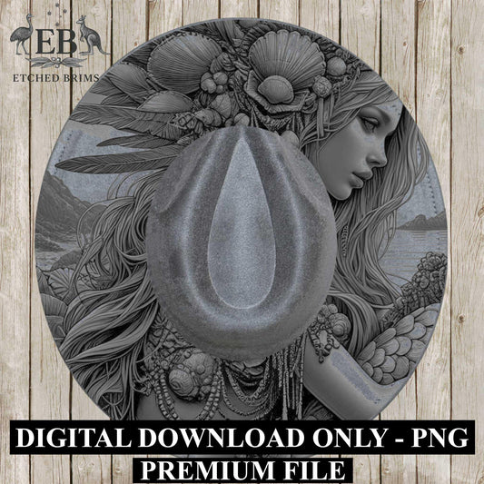 Mermaid 3, Laser Hat Burning Design, Digital Download PNG, Hat Burning Template, Hat Laser Engraving Design, Wide Brim Hat Laser File EB641