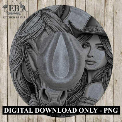 Cowgirl Horse 7, Laser Hat Burning Design, Digital Download PNG, Hat Burning Template, Hat Laser Engraving Design, Wide Brim Hat File EB223