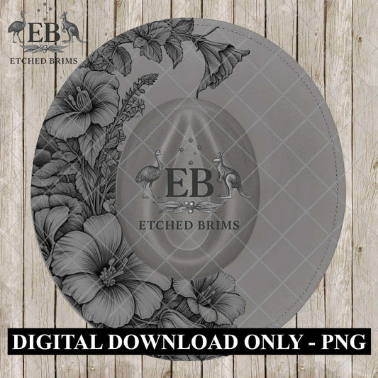 Hibiscus Flowers, Half Hat Burning Design, Hat Engraving Template, Laser Hat Design, Wide Brim Hat, Stencil for Hat Burning, PNG, EB1207