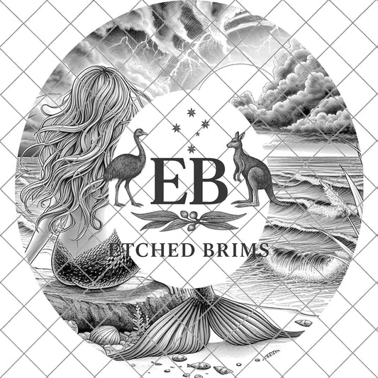 Mermaid on the Beach 9, Hat Burning Design, Digital Download PNG, Hat Burning Template, Laser Engraving Design, Wide Brim Hat File, EB656