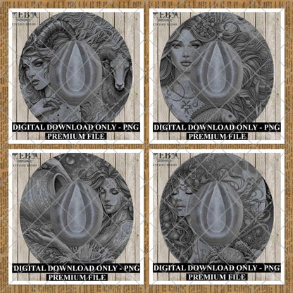 Zodiac Star Signs Hat Burning Templates Bundle. Laser Engraving Designs with PNG & Hat Hand Burning Stencils PDF. 12 Constellations EB303