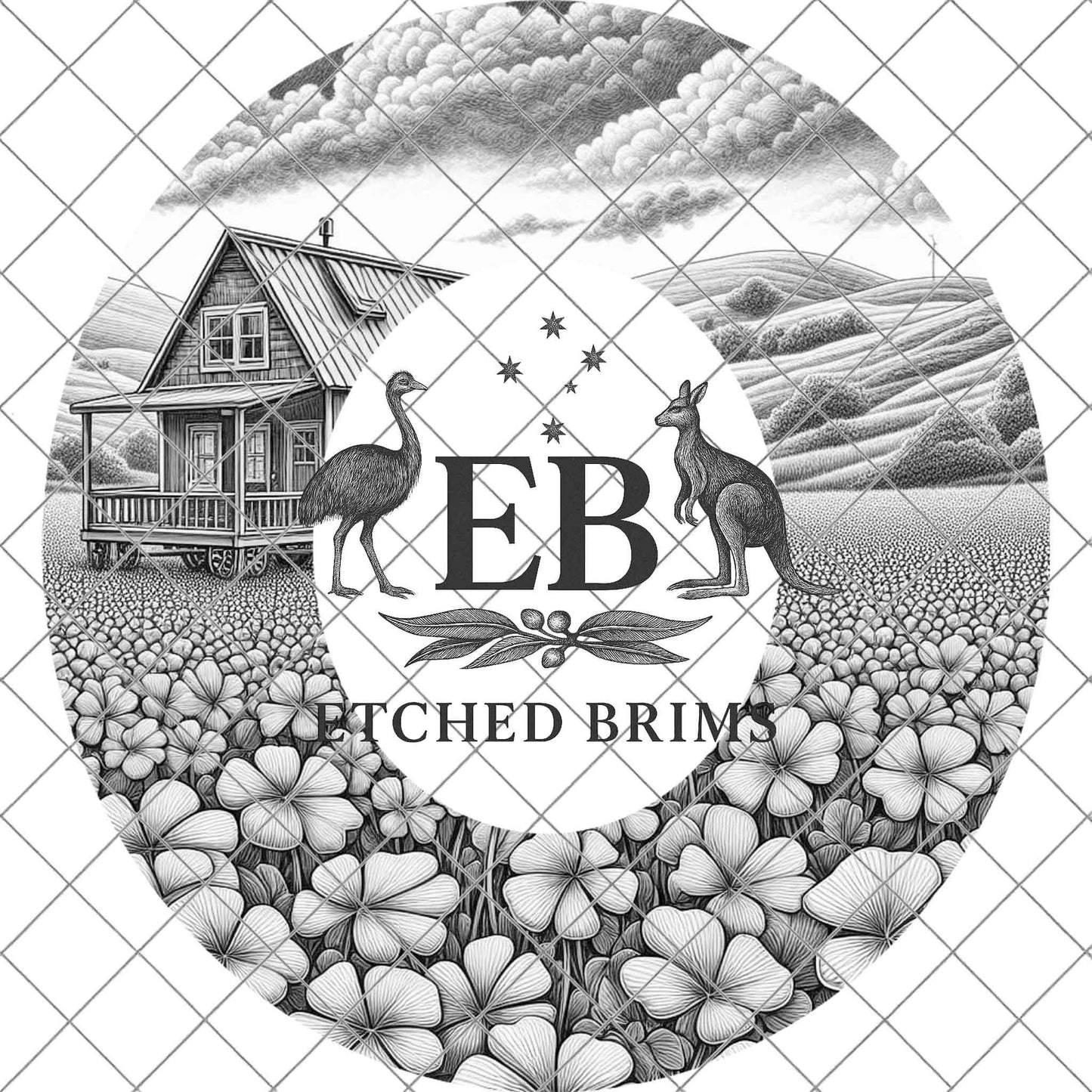 Tiny Barn Home and Clover, Hat Burning Design, Hand Burning Stencil, PDF & PNG, Hat Burning Template, Laser Engraving Design, EB729