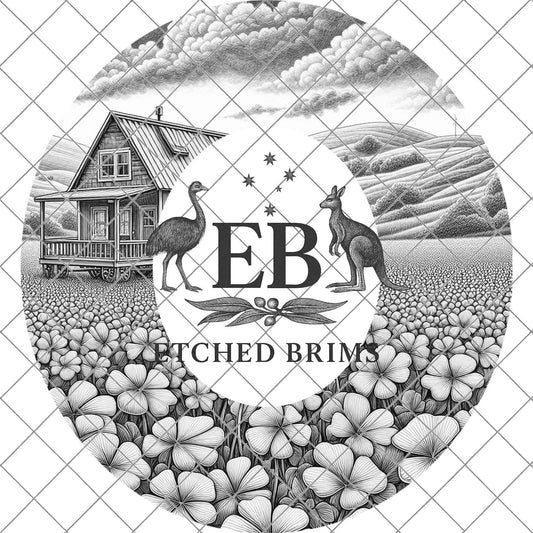 Tiny Barn Home and Clover, Hat Burning Design, Hand Burning Stencil, PDF & PNG, Hat Burning Template, Laser Engraving Design, EB729