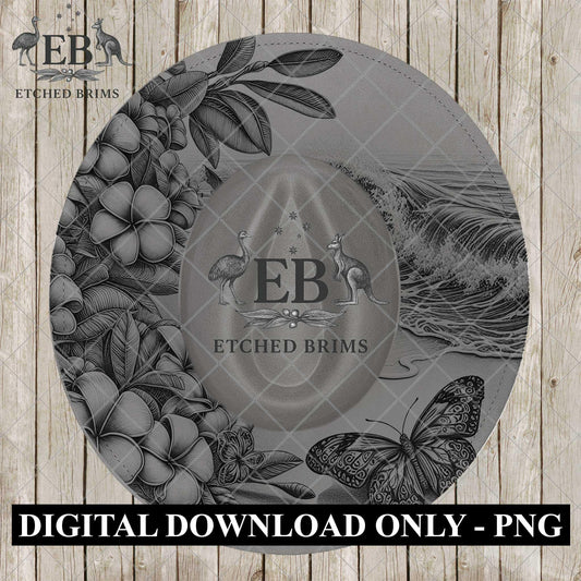 Butterfly and Frangipanis, Hat Burning Design, Digital Download PNG, Beach Hat Burning Template, Hat Laser Engraving Stencil, EB1189