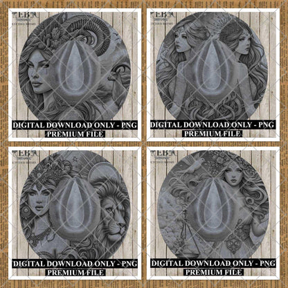 Zodiac Star Signs Hat Burning Templates Bundle. Laser Engraving Designs with PNG & Hat Hand Burning Stencils PDF. 12 Constellations EB303