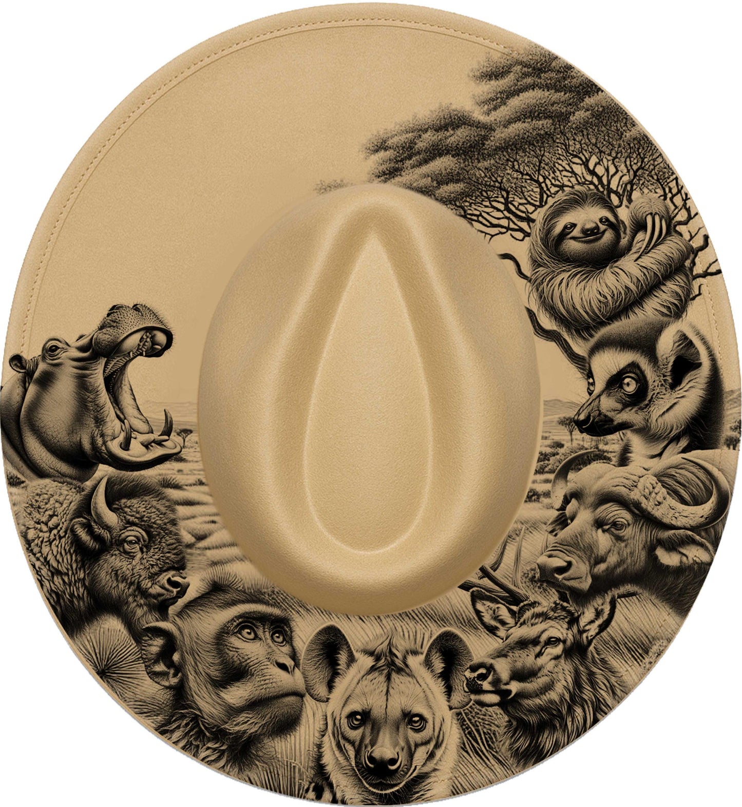Safari Animals, Hat Burning Design, Western Laser Engraving Template for Wide Brim Fedora, EB854