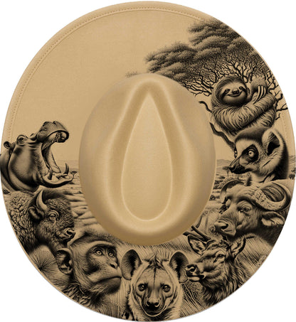 Safari Animals, Hat Burning Design, Western Laser Engraving Template for Wide Brim Fedora, EB854