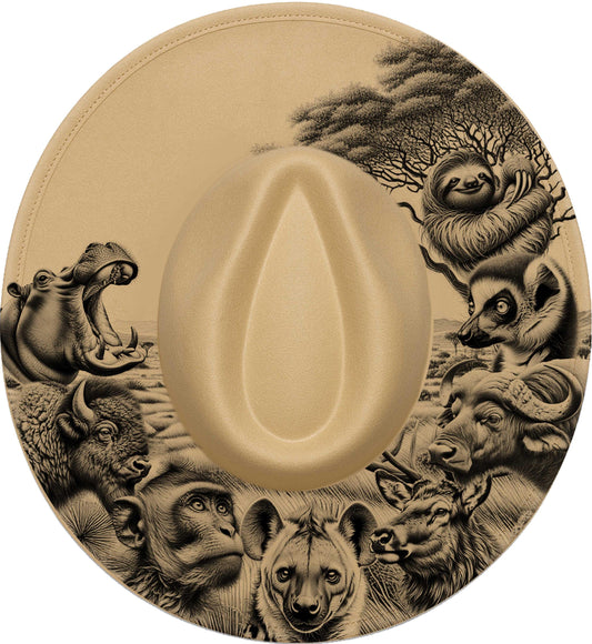 Safari Animals, Hat Burning Design, Western Laser Engraving Template for Wide Brim Fedora, EB854