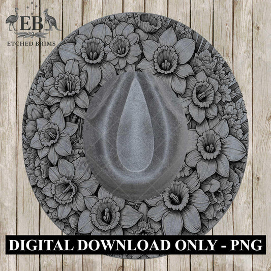 Daffodil Flowers 2, Hat Burning Design, Digital Download PDF & PDF Hand Burning, Wide Brim Hat, Printable Hat Stencil, EB614