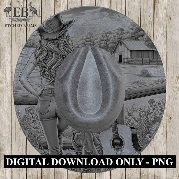 Cowgirl 14, Laser Hat Burning Design, Digital Download PNG, Hat Burning Template, Hat Laser Engraving Design, Wide Brim Hat File EB74