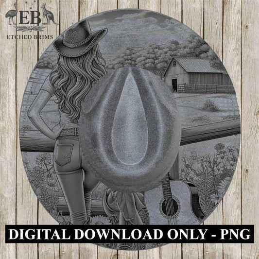 Cowgirl 14, Laser Hat Burning Design, Digital Download PNG, Hat Burning Template, Hat Laser Engraving Design, Wide Brim Hat File EB74