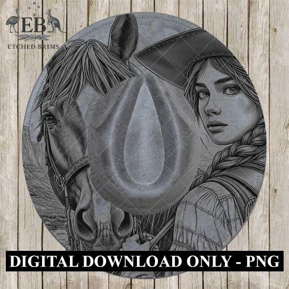 Cowgirl Horse 3 Hat Burning Design, Digital Download PNG, PDF, Hat Burning Template, Hat Laser Engraving Design, Printable Stencil, EB537