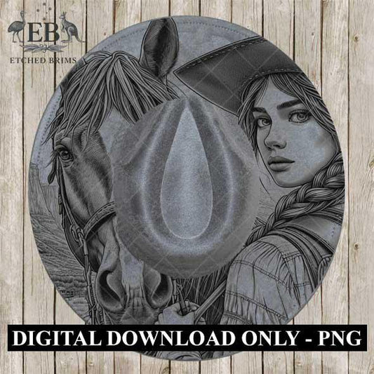 Cowgirl Horse 3 Hat Burning Design, Digital Download PNG, PDF, Hat Burning Template, Hat Laser Engraving Design, Printable Stencil, EB537