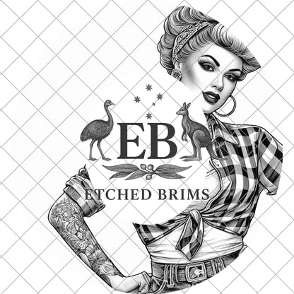 Pin Up Girl Laser Hat Design, Rockabilly Wide Brim Template, EB909