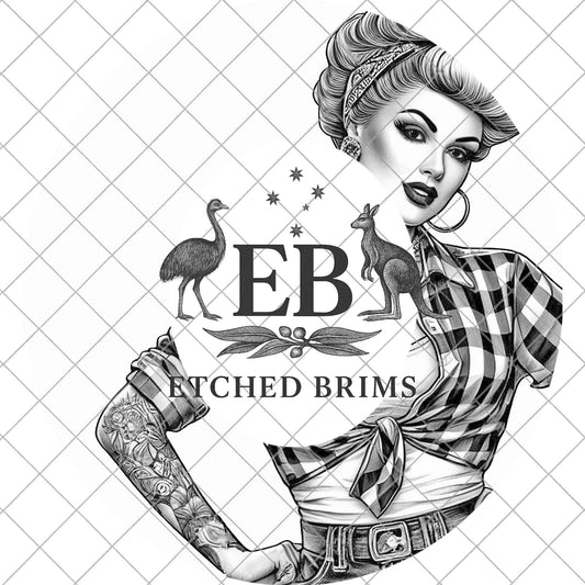 Pin Up Girl Laser Hat Design, Rockabilly Wide Brim Template, EB909
