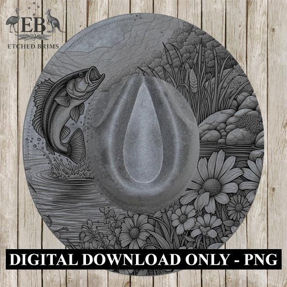 Hat Burning Design, Bass Fish 5, Fishing Digital File, PNG, Hat Burning Template, Cowboy Hat, Laser Engraving, Wide Brim Hat Design EB401