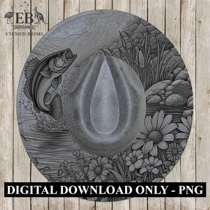 Hat Burning Design, Bass Fish 5, Fishing Digital File, PNG, Hat Burning Template, Cowboy Hat, Laser Engraving, Wide Brim Hat Design EB401