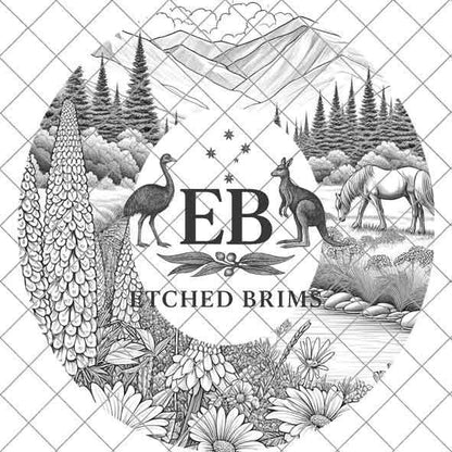 Horse & Wildflowers 8, Mountain Design, Laser Hat Burning Design, Digital Download PNG, Hat Burning Template, Wide Brim Hat File, EB366