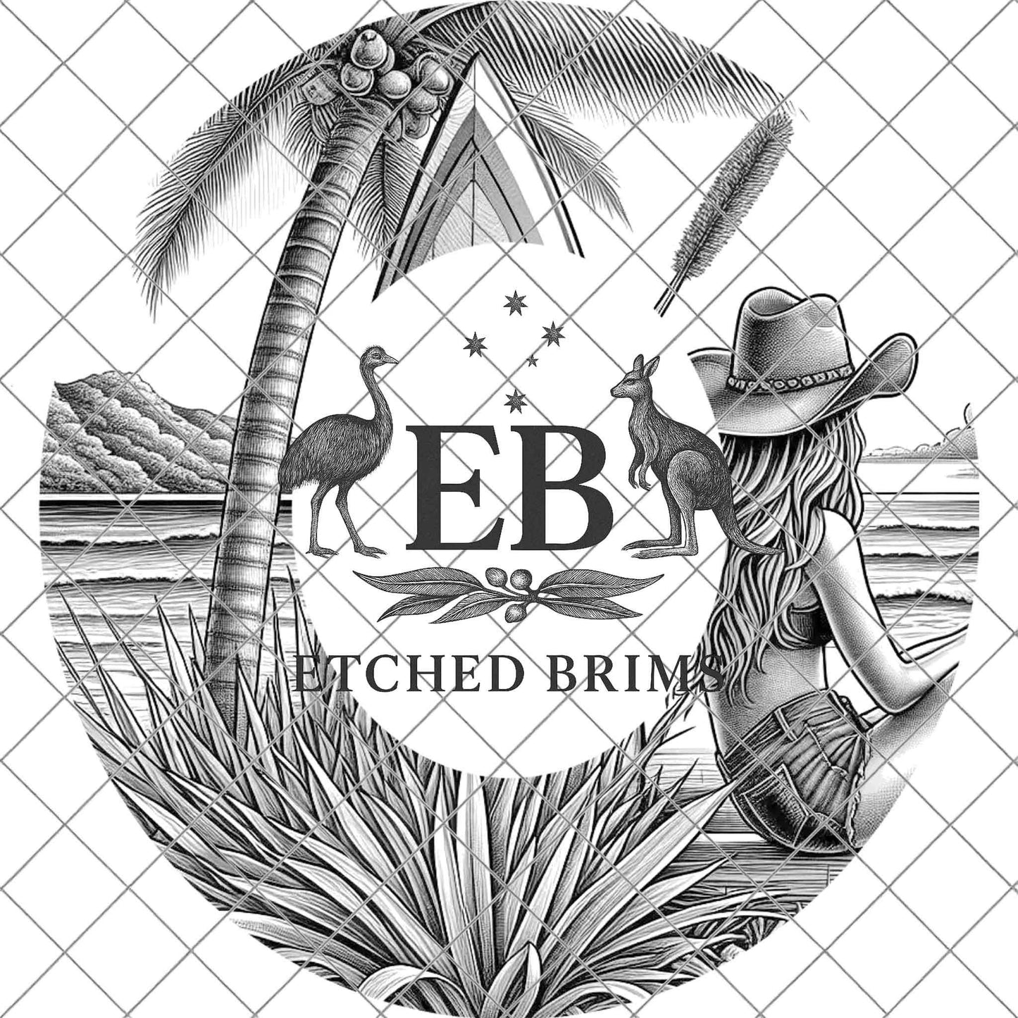 Beach Cowgirl 8, Hat Burning Design, Digital Download PNG, Hand Burning Template, Hat Laser Engraving Design, Wide Brim Hat, EB596