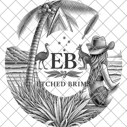 Beach Cowgirl 8, Hat Burning Design, Digital Download PNG, Hand Burning Template, Hat Laser Engraving Design, Wide Brim Hat, EB596