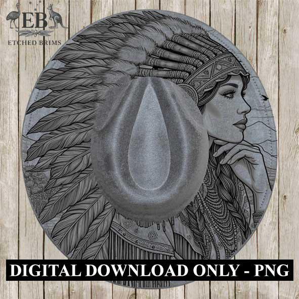 Indian Woman 3, Feathers, Laser Hat Burning Design, Digital Download PNG, Hat Burning Template, Hat Laser Engraving Design, Hat File EB158