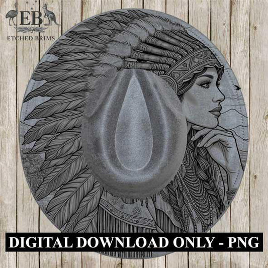 Indian Woman 3, Feathers, Laser Hat Burning Design, Digital Download PNG, Hat Burning Template, Hat Laser Engraving Design, Hat File EB158