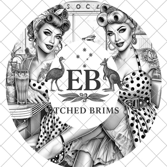 Hat Engraving Template, Rockabilly Twins, 1950s Polka Dot Brim, Digital Download, EB911