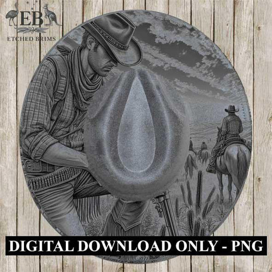 Cowboy & Horse 12 Hat Engraving, Western Brim PNG Template, Digital Laser Design Wide Brim Faux Suede Hat, Boho,Laser Hat Burning File EB172