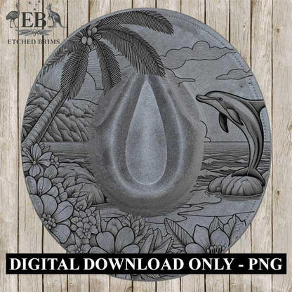 Dolphin 3 Laser Hat Burning Design, Digital Download PNG, Hat Burning Template, Hat Laser Engraving Design, Wide Brim Hat Laser File EB119