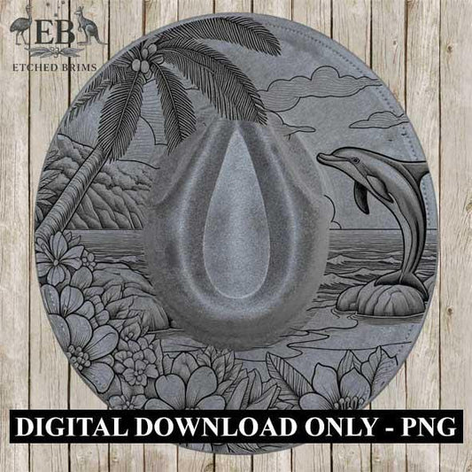 Dolphin 3 Laser Hat Burning Design, Digital Download PNG, Hat Burning Template, Hat Laser Engraving Design, Wide Brim Hat Laser File EB119