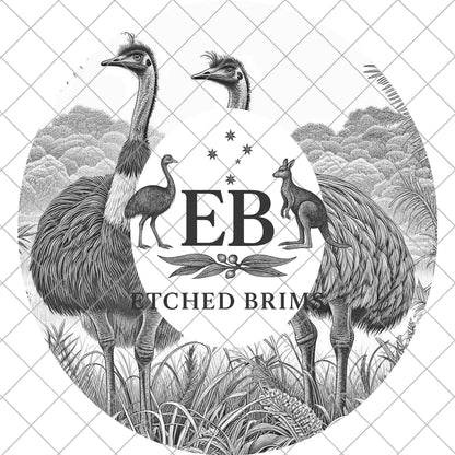 Emu and Ostrich Hat Burning Design, Laser Engraving File for Wide Briim Fedora Hat. EB965