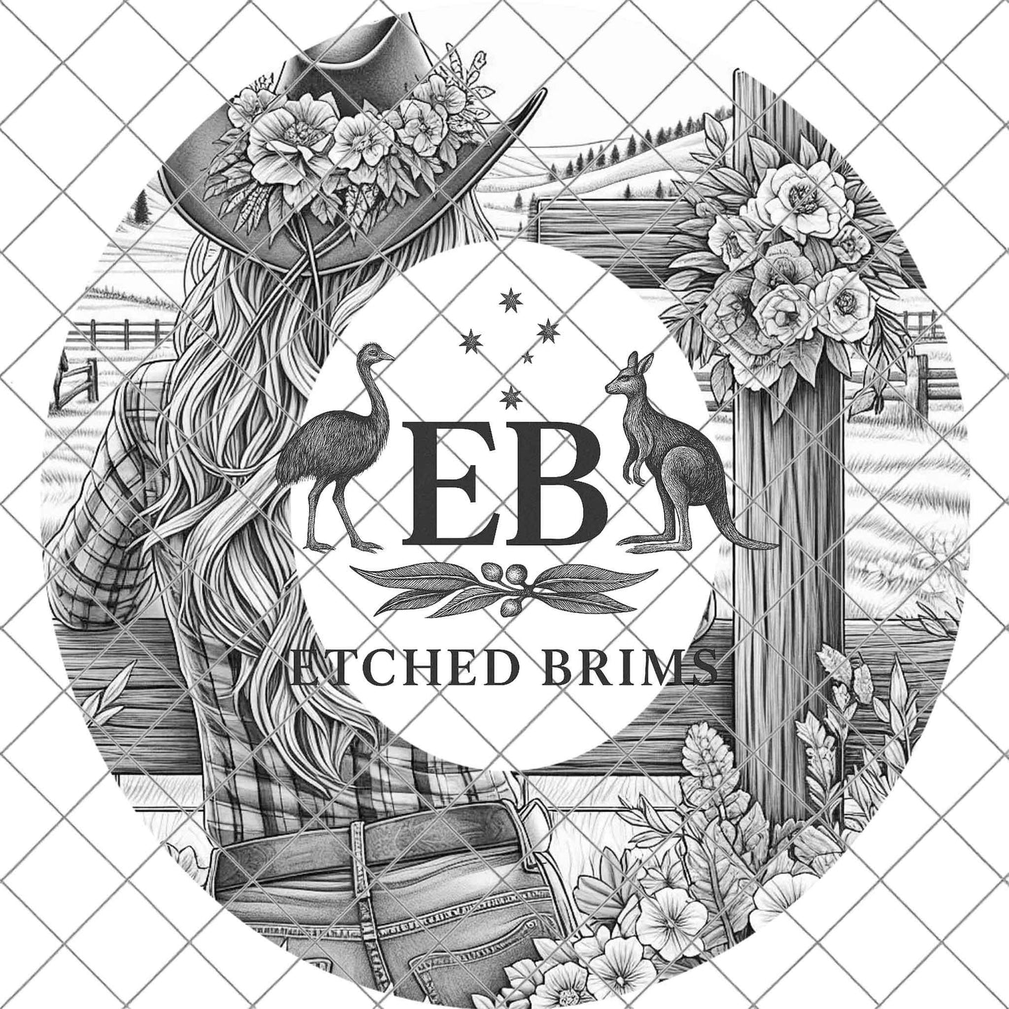 Cowgirl Cross Hat Burning Design, Western Laser Engraving Template for Wide Brim Fedora Hats, EB709