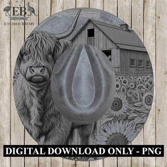 Highland Cow 8, Laser Hat Burning Design, Digital Download PNG, Hat Burning Template, Hat Laser Engraving Design, Wide Brim Hat File, EB237