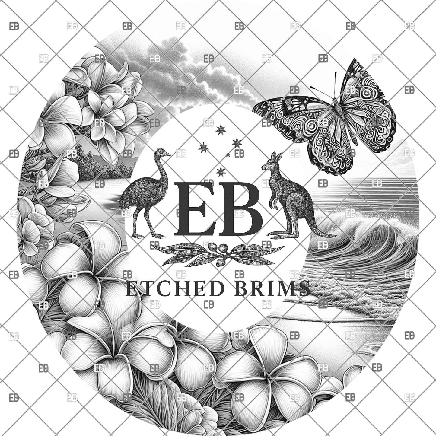 Butterfly and Frangipanis, Hat Burning Design, Ocean Digital Download PNG, Hat Burning Template, Hat Laser Engraving Stencil, EB1188
