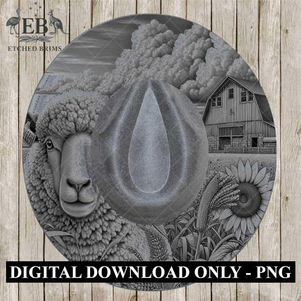 Sheep & Sunflowers 13, Hat Burning Template, Hat Burning Stencil, Hat Laser Engraving Design, Wide Brim Hat, Printable Hat Template, EB576