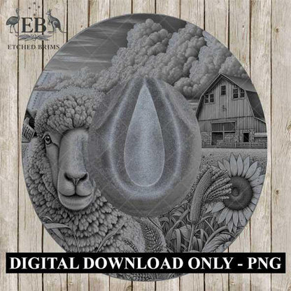 Sheep & Sunflowers 13, Hat Burning Template, Hat Burning Stencil, Hat Laser Engraving Design, Wide Brim Hat, Printable Hat Template, EB576