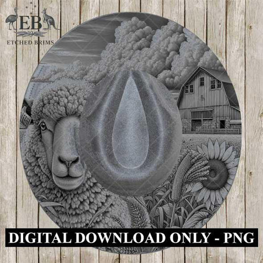 Sheep & Sunflowers 13, Hat Burning Template, Hat Burning Stencil, Hat Laser Engraving Design, Wide Brim Hat, Printable Hat Template, EB576