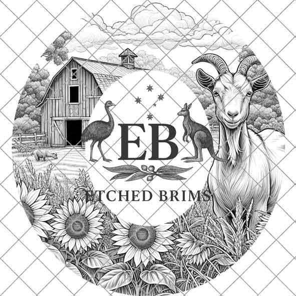Goat and Sunflowers 8, Hat Burning Template, Hat Burning Stencil, Hat Laser Engraving Design, Wide Brim Hat, Printable Hat Template, EB560