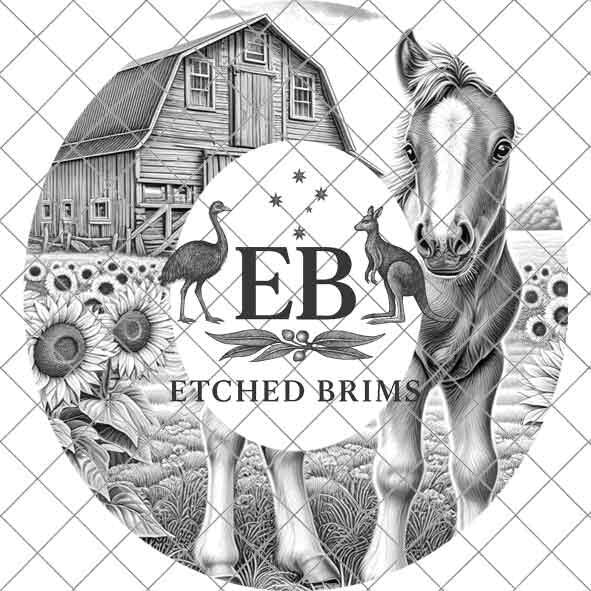 Horse Foal & Sunflowers 6 Farm Horse Design, Laser Hat Burning Design, Digital Download PNG, Hat Burning Template, Wide Brim Hat File, EB182