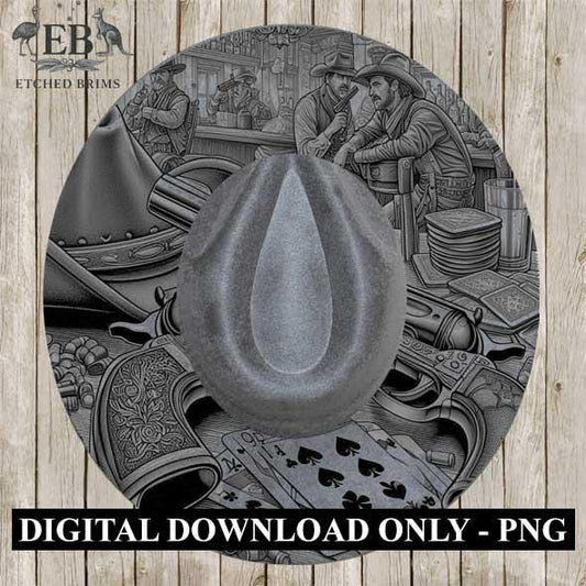 Cowboy Hat Guns 3, Laser Hat Burning Design, Digital Download PNG Hat Burning Template, Hat Laser Engraving Design Wide Brim Hat File EB252