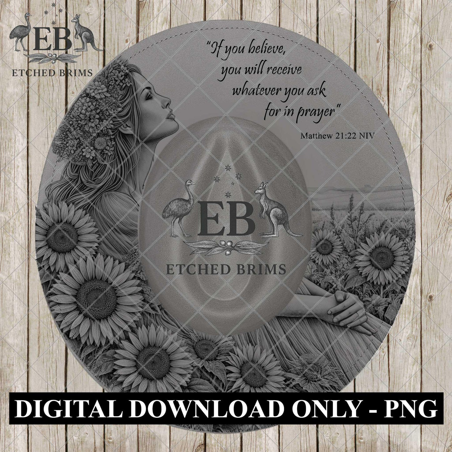Christian Hat Burning Design, Bible Verse Design, Faith Inspired Woman Sunflowers Laser Burn PNG, Scripture Art, Digital Download, EB1198