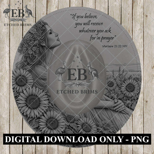 Christian Hat Burning Design, Bible Verse Design, Faith Inspired Woman Sunflowers Laser Burn PNG, Scripture Art, Digital Download, EB1198