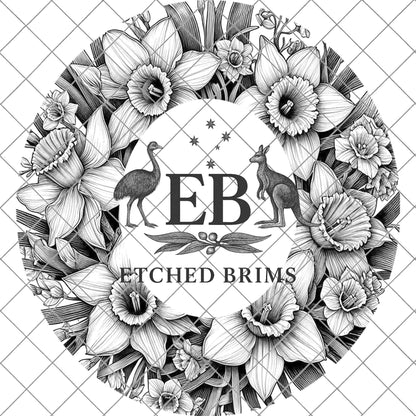 Daffodil Flowers 4, Hat Burning Design, Digital Download PDF & PDF Hand Burning, Wide Brim Hat, Printable Hat Stencil, EB616
