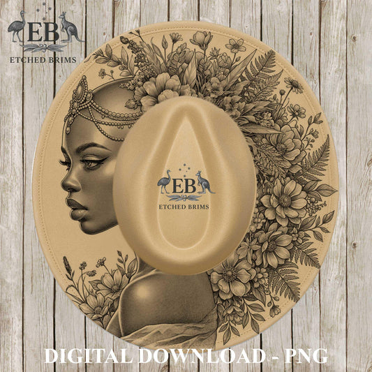 African American Princess Hat Burning Design, Laser Hat Engraving, Hand Burning Stencil, PNG & PDF Digital Downloads, EB1244